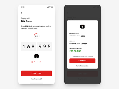 Santander App redesign concept- BLIK code payment app banking app blik button clean clock code confirmed design finances minimal modal payment popup timer ui