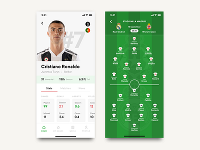 FlashScore redesign app- Profile and Squads app design football green minimal pitch profile redesign scores sport statistics tabbar tabs ui