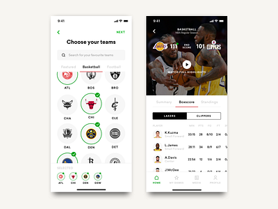 FlashScore redesign app- Onboarding and result app design green minimal onboarding redesign results score sports tabbar tabs ui