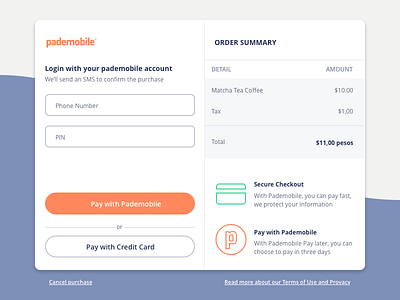 Pademobile Checkout checkout credit card library modal order payment secure