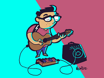 Misa Guitar acoustic acoustic guitar amp cartoon guitar guitar pedals illustrator pedals scan sketch