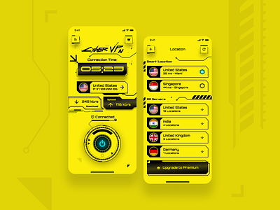 Cyber VPN app app concept concept cyber vpn cyberpunk style design futuristic design product design ui ui design uiux user interface user interface design ux vpn app