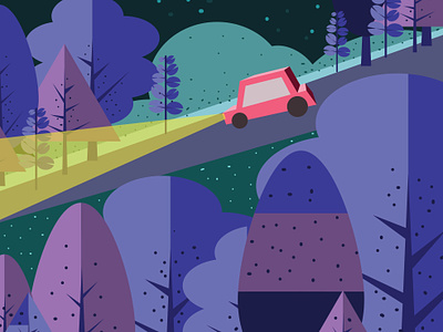 Noche car concept illustration night noche woods
