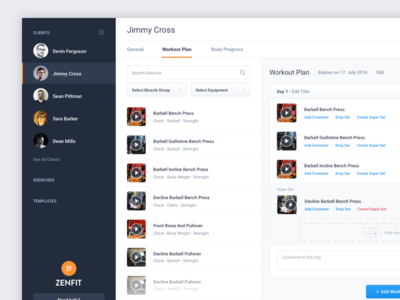 Zenfit Web App for Trainers user experience user interface web workout zenfit