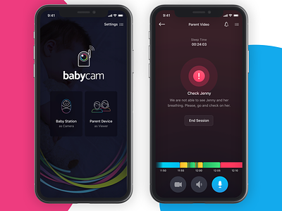 BabyCam - Baby Sleep Monitor - Screens 2 baby monitor interface ios iphone mobile parenting sleeping tracking