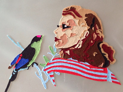 Nina & Bird bird collage colour fabric felt handmade illustration lady woman
