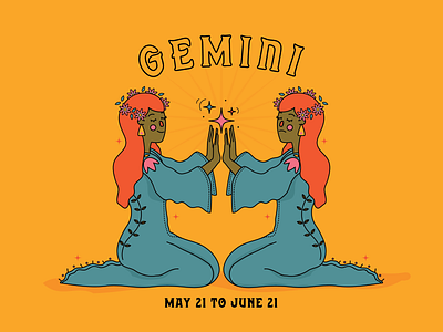 Gemini astrology flowers folk folkart folksy gemini horoscope illustration illustrator spokane twins zodiac