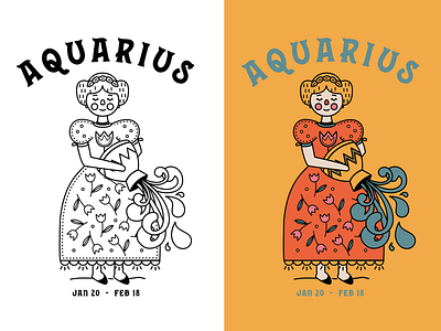 Folksy Aquarius aquarius astrology folk illustration illustrator zodiac