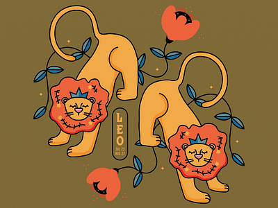Leo astrology design folk graphic illustration illustrator leo lion zodiac