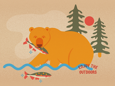 Bear Feasting bear illustration outdoors pnw salmon spokane vector