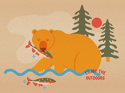 Bear Feasting bear illustration outdoors pnw salmon spokane vector