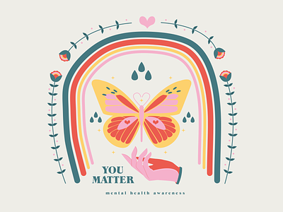 You Matter branding butterfly design flowers graphic hand illustration illustrator logo love love yourself mental health self love selflove
