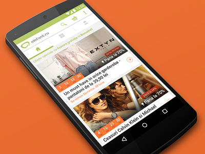 Home screen of an online store android app e commerce elefant.ro fashion homescreen mobile sale shop store ui ux
