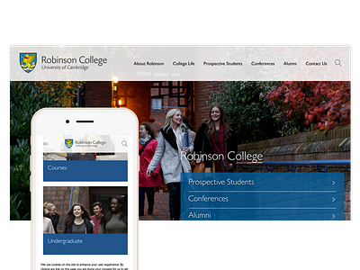 Robinson College website cambridge college mobile website