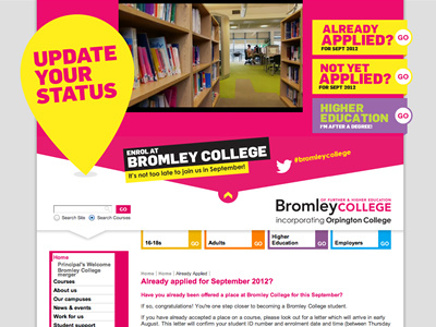 Bromley College 2012 bromley college education homepage takeover