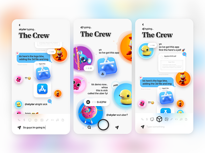 New age collab app - lineup 3d collab cute illustration imessage isometric low poly messagingapp neuomorphic newage send stickers ui uiux videogame