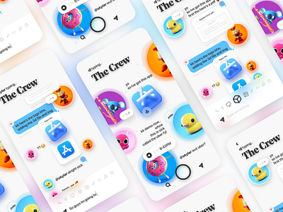 New age collab app - shot #01 3d character design collaboration cute imessage iphone messagingapp neuomorphic send stickers ui ui design uiux videogame