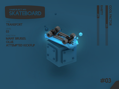 GameObject Series: #03 Skateboard 3d blender c4d icon design isometric longboard particles skate skateboard toy transportation videogame