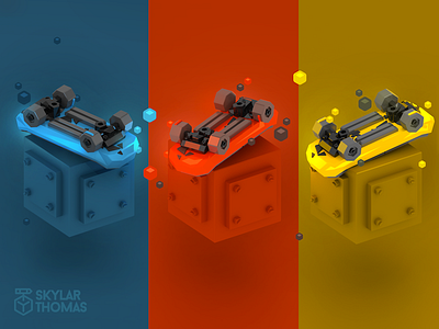 GameObjects: Skateboard triptych 3d blender board c4d environment glow icon series isometric particles primary colors skateboard triptych
