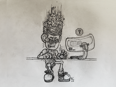 Don't concentrate too hard.. character desktop drawing fire flames head on fire kid mad mouse pencil sketch teen boy