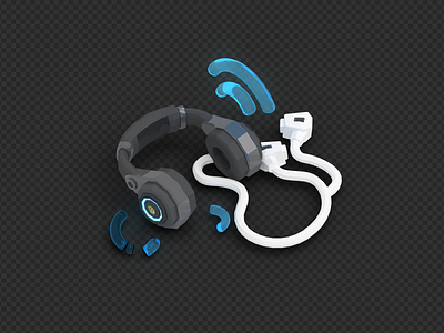 Dead Signal (headphones) 3d apple ar blender c4d character design earbuds future futureform headphones illustration iphone low poly signal technology videogame vr wifi