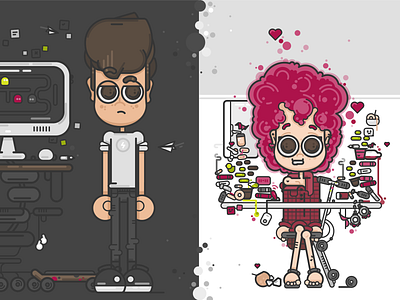 Him and her boy boy game character character design design girl himandher icons illustration love mess teenager vector vector art