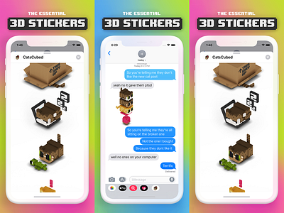 CatsCubed iMessage stickers 3d blender cat on computer cats catscubed character design cube cute ios kitten minecraft stickers stickers for imessage texting voxelart