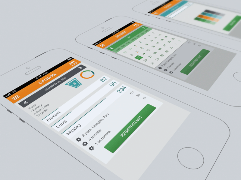 Food diary color concept flat ios app diary calendar concept render