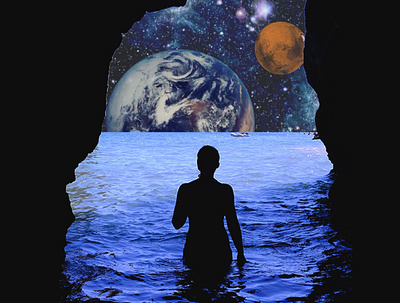 Out There astrology collage graphic design planets poster space stars