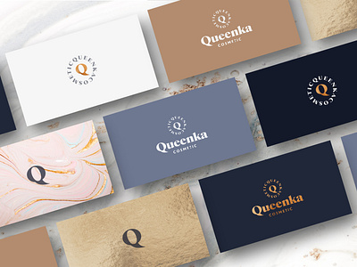 Queenka Branding branding design gold illustration logo marble namecard pastel pink typography