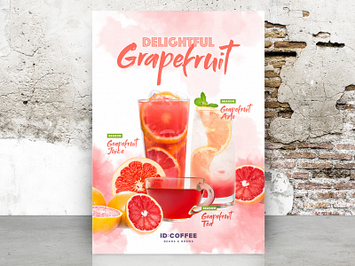 ID: COFFEE Poster ade branding cafe design grapefruit illustration juice logo menu package pink poster tea typography ui