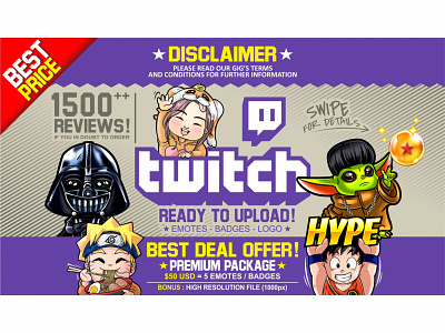 Premium Twitch Emotes or Sub Badges animated animated emotes anime avatar badges cartoon commission art commission poster discord dragonball emotes graphic design illustration manga mascot sticker streamer twitch twitch emotes twitch panels