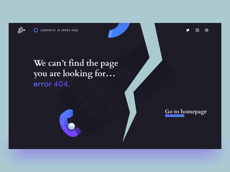 404 Page — UI Weekly Challenges-Season 02 / W [2/10] v.2 404 animation broken dark error hammer neon phone video bg