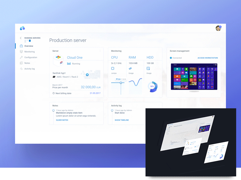 Part of Dashboard animation cloud cpu dashboard hdd monitoring out of the rectangle overview ram screen management server servers