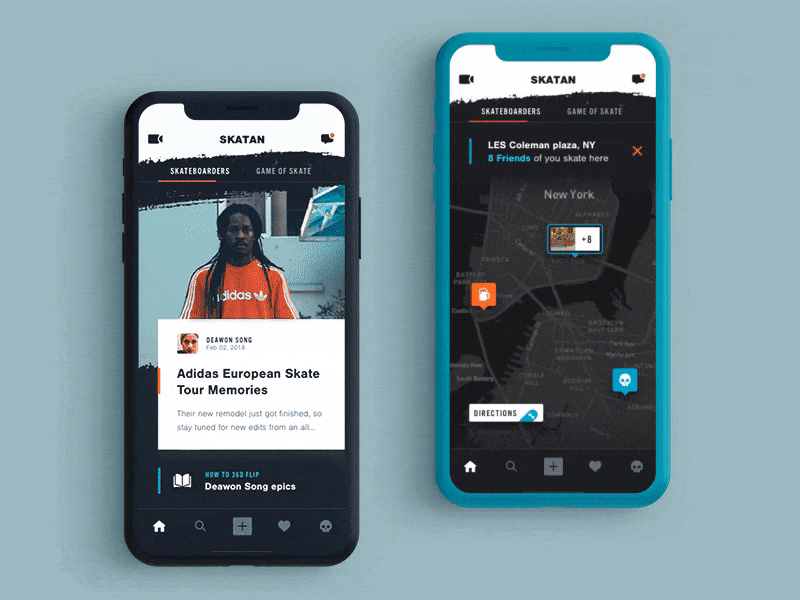 Skateboarding App Concept pt.3 app ios location skateboarding social stories swipe transition
