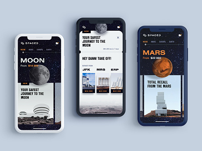 Spaced App Concept pt 2 app booking dark design ios iphone x moon sci fi space spaced spacedchallenge travel