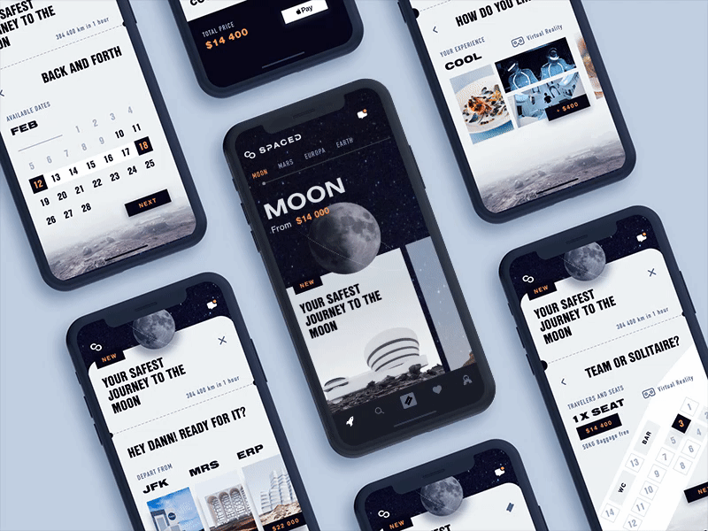 Spaced App Concept pt 3 app booking dark design ios moon sci fi space spaced spacedchallenge spacex travel