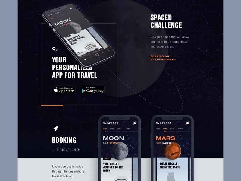 🚀 My Spaced Submission - preview app booking app landing moon presentation sci fi space spaced spacedchallenge submission travel