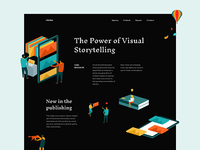 Storytelling Page branding colors dark exploration illustration isometric landing layout typography