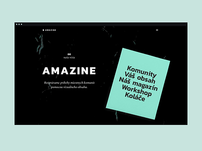 Amazine branding community dark exploration landing page magazine personal project scroll animation typography