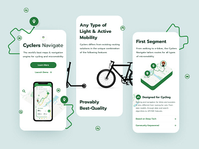 Cyclers Mobile Screens app bike branding cycle exploration illustration ios landing layout location navigation design typography