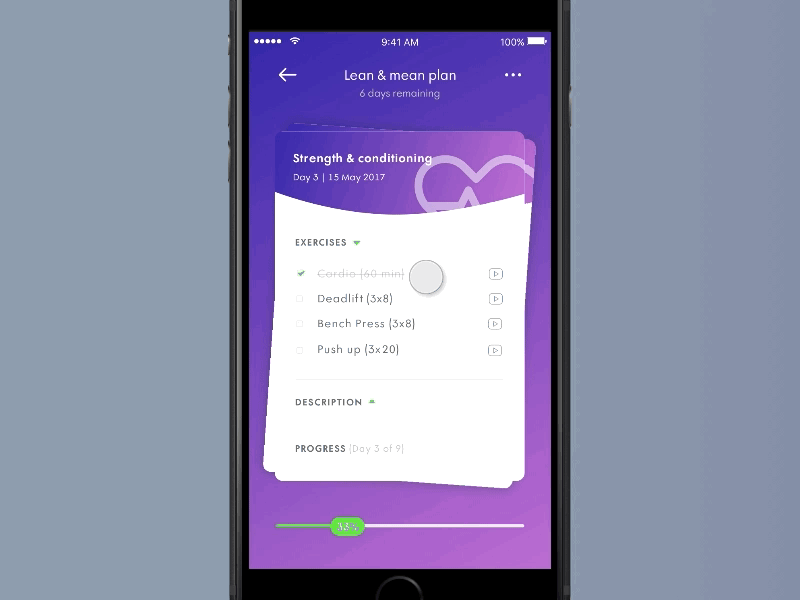 Exercise app | Card Swipe exploration