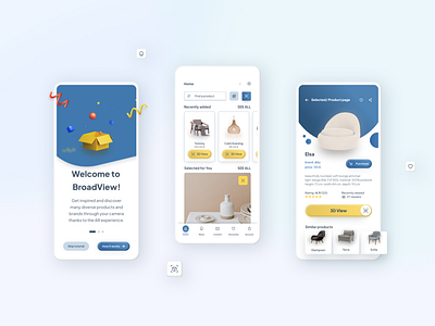 BroadView 🎁 displaying 3D Products of different brands ✨ 3d 3d models android app ar augmented reality business strategy figma figma prototype ios app marketing mobile application models product design retail ui design ux design