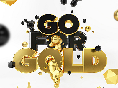 Go For Gold 3d andrew footit black gold lighting render typography