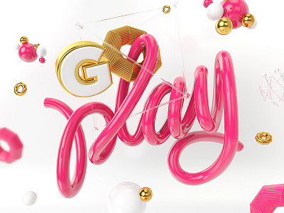 Go Play Typogrpahy 3d andrew footit gold lighting render typography
