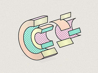 Letter a day - "C" c halftone neon retro type typography vector