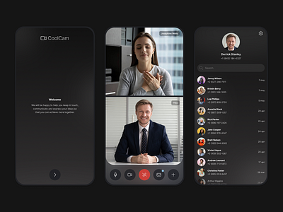 Counseling app – Video Calls app branding camera chat dark design discuss figma interface minimal mobile product skype ui ux video video call video chat voice zoom