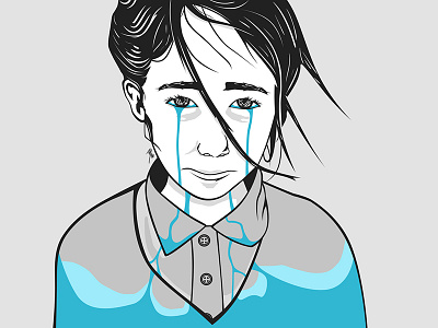 Bottled Up blue cry girl illustration monotone sad