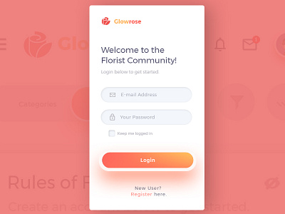 Glowrose - Mobile App - Login Screen