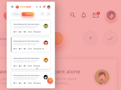 Glowrose - Mobile App - Topics app app design board discussion forum minimal ui ui design ux ux design